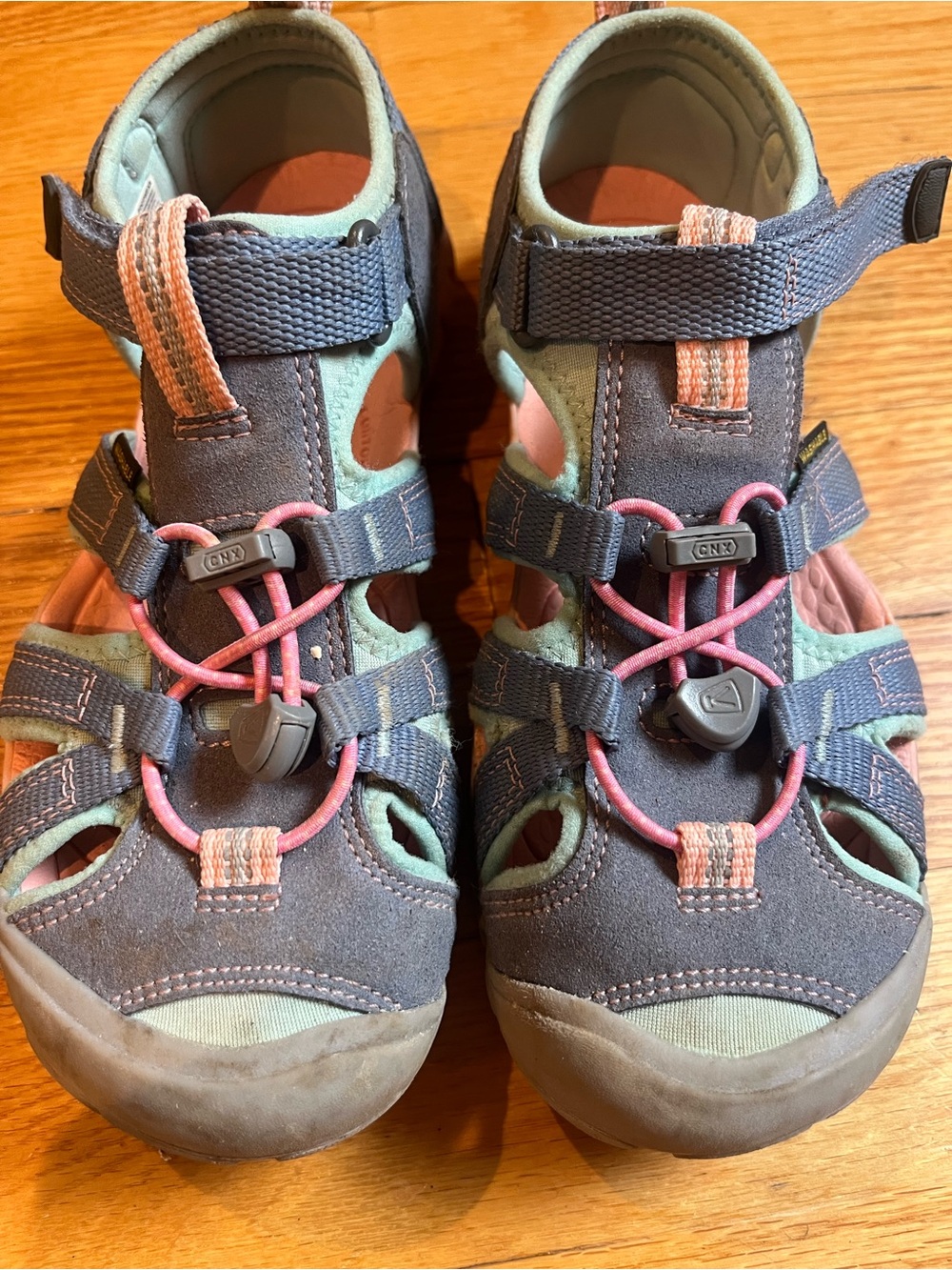 Keen Kids Gray Teal Sandals with Pink Accents